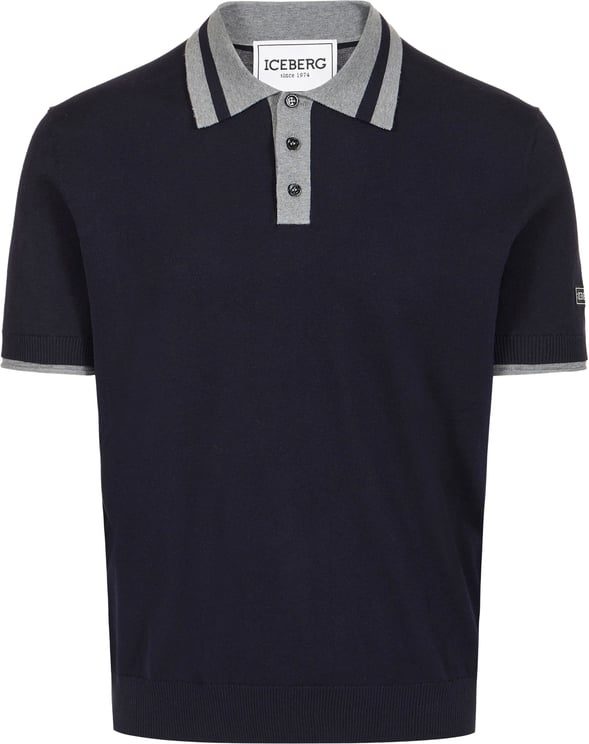 Iceberg Regular fit classic blue cotton polo sweater