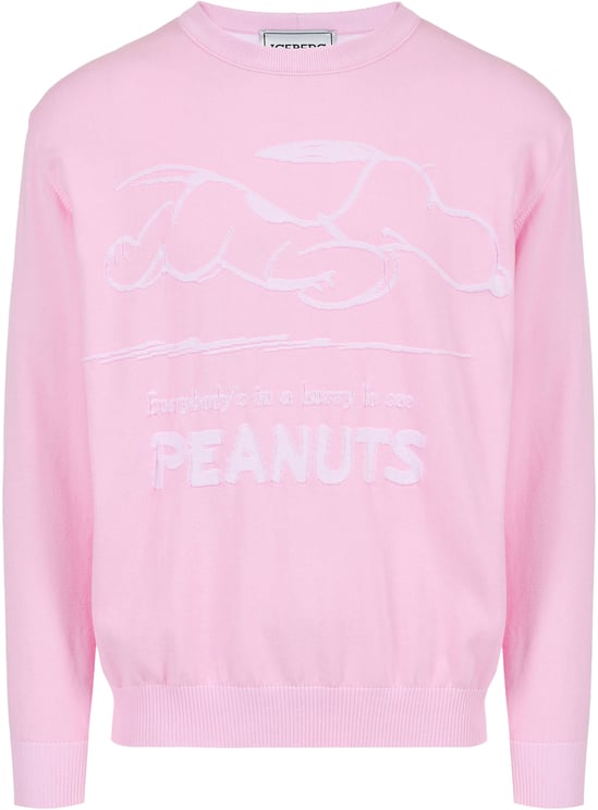 Iceberg Pink cotton crew neck sweater with a Peanuts design