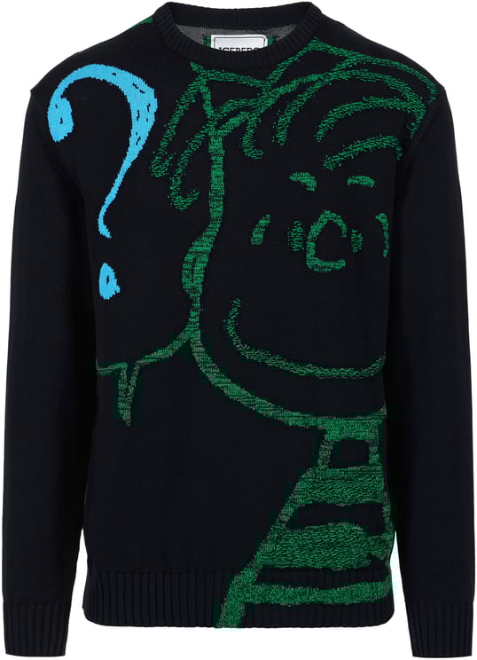 Iceberg Classic blue cotton crew neck sweater with a Peanuts inlay