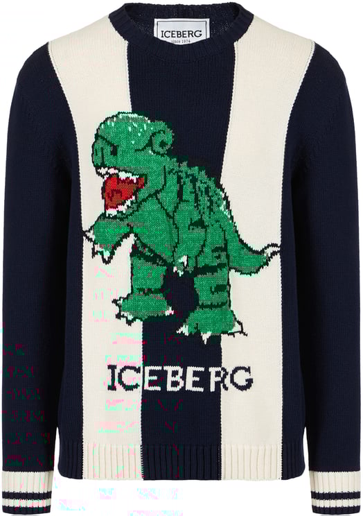 Iceberg Multicolored cotton-blend crew neck sweater with dragon inlay