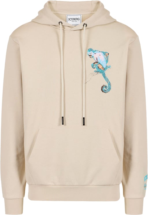 Iceberg Beige slim fit hoodie, crafted from cotton fleece