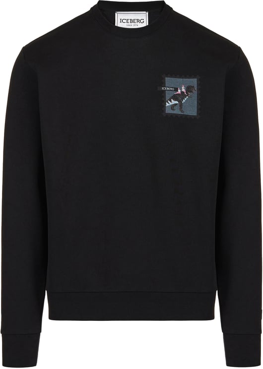 Iceberg Black regular fit crew neck sweatshirt crafted from cotton, adorned with the Dino print
