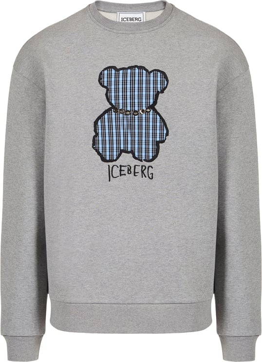 Iceberg Light gray melange regular fit crew neck sweatshirt in sustainable cotton fleece, with bear appliqué