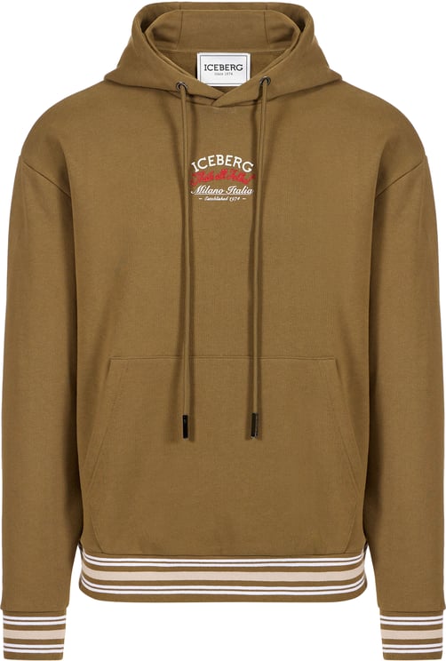 Iceberg Khaki regular fit hoodie crafted from cotton fleece, detailed with Looney Tunes embroidery
