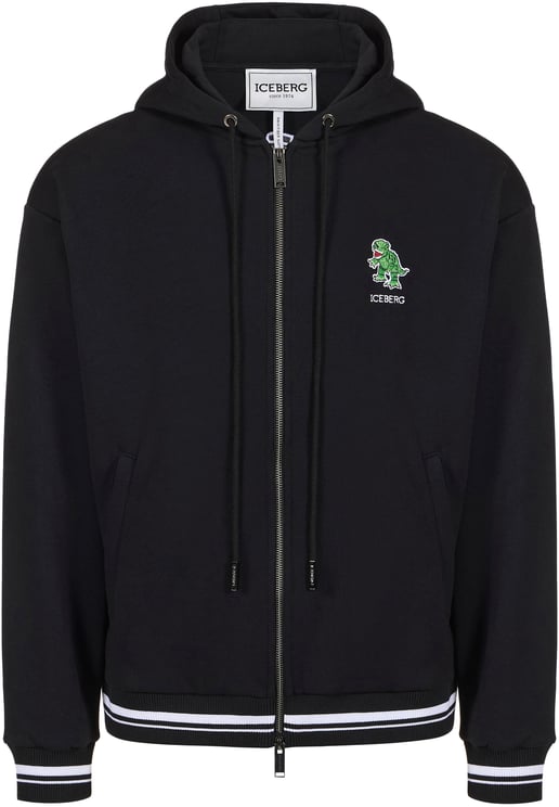 Iceberg Black regular fit cotton fleece hoodie with Dino Social Club print