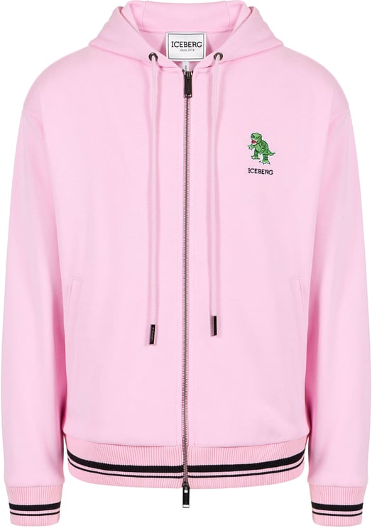 Iceberg Pink regular fit cotton fleece hoodie with Dino Social Club print