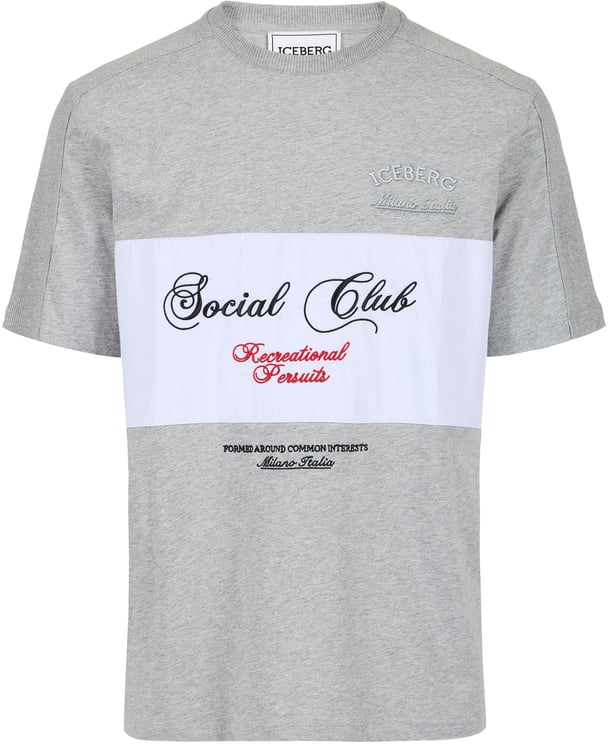 Iceberg Regular fit light gray melange cotton jersey T-shirt, featuring a poplin band