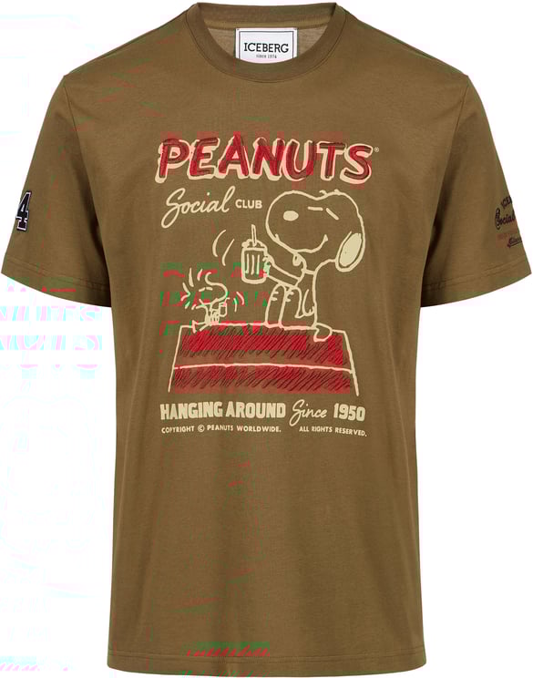 Iceberg Regular fit khaki cotton jersey T-shirt with Peanuts design