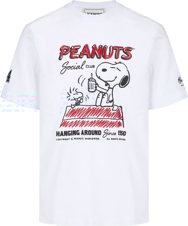 Iceberg Regular fit optic white cotton jersey T-shirt with a Peanuts design