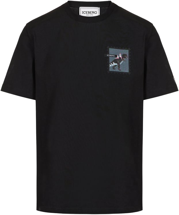 Iceberg Regular fit black cotton jersey T-shirt with dinosaur print