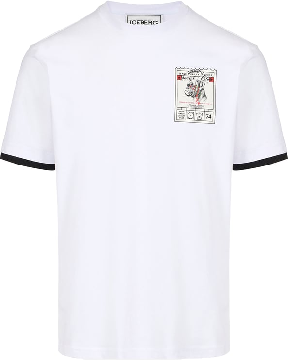 Iceberg Regular fit optic white cotton jersey T-shirt with Social Club print