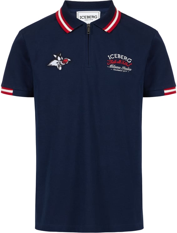 Iceberg Regular fit blue short-sleeved polo shirt in cotton piquet with Looney Tunes