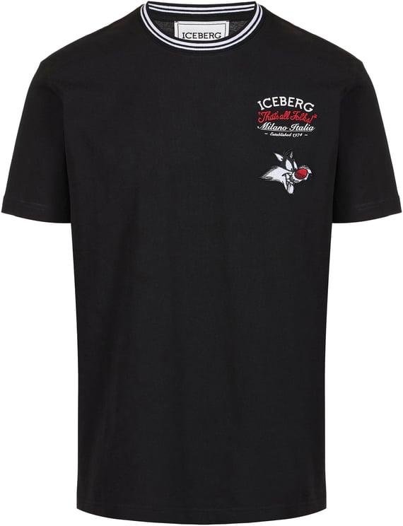 Iceberg Regular fit black cotton jersey T-shirt with Looney Tunes
