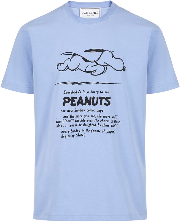 Iceberg Classic regular fit powder blue T-shirt in sustainable cotton jersey with Peanuts print