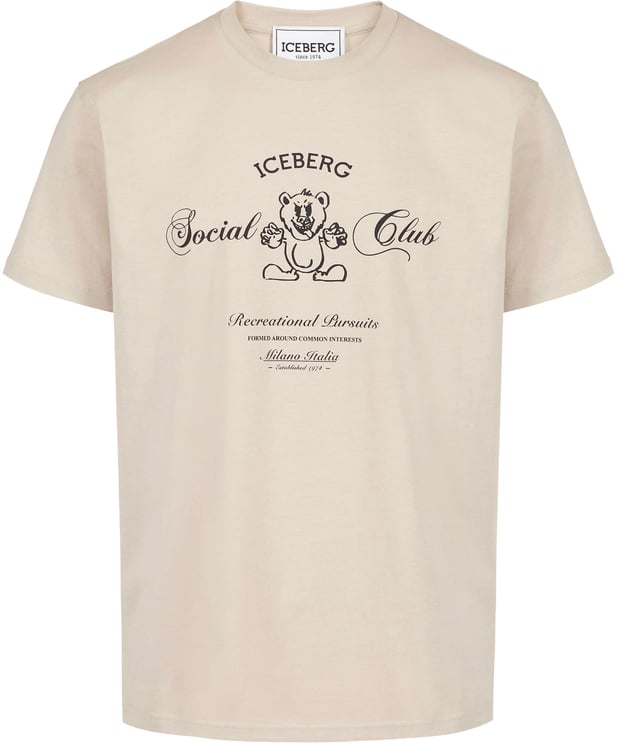 Iceberg Beige cotton jersey T-shirt in a regular fit with Iceberg Social Club bear print