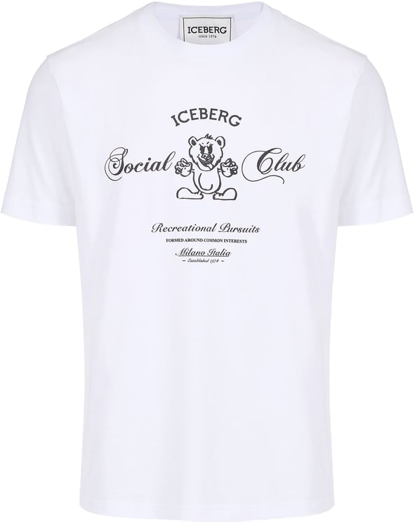 Iceberg Optic white cotton jersey T-shirt in a regular fit with Iceberg Social Club Orso print