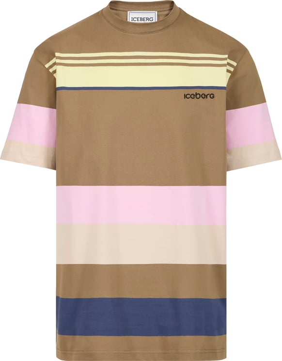 Iceberg Relaxed fit multicolor T-shirt with a green background in cotton jersey, featuring embroidered logo