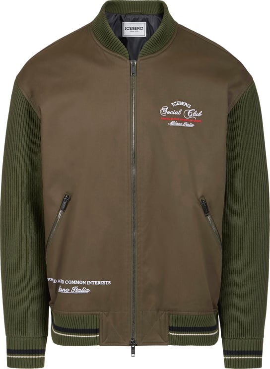 Iceberg Dark military green comfort fit gabardine bomber jacket