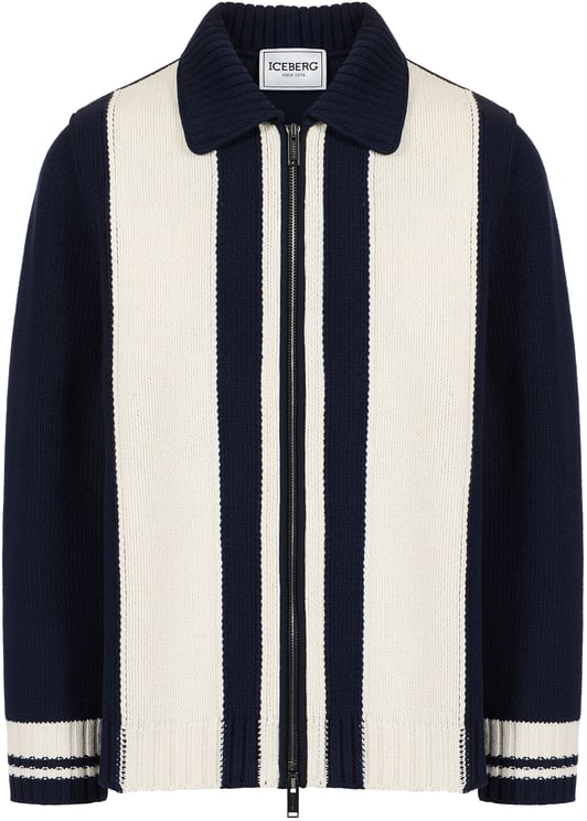 Iceberg Multicolor jacquard knit jacket with zipper and dragon inlay