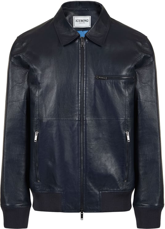 Iceberg Two-tone blue nappa bomber short jacket
