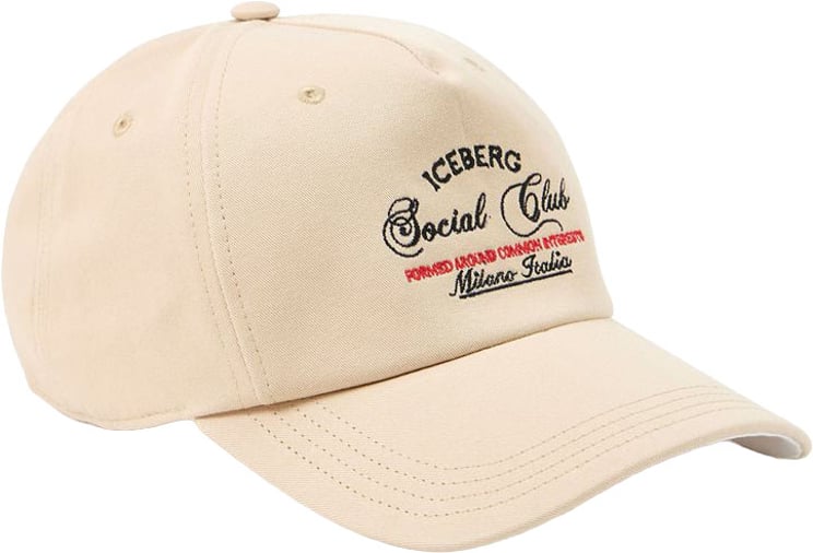Iceberg Beige cotton gabardine baseball cap with Iceberg Milano Social Club embroidery