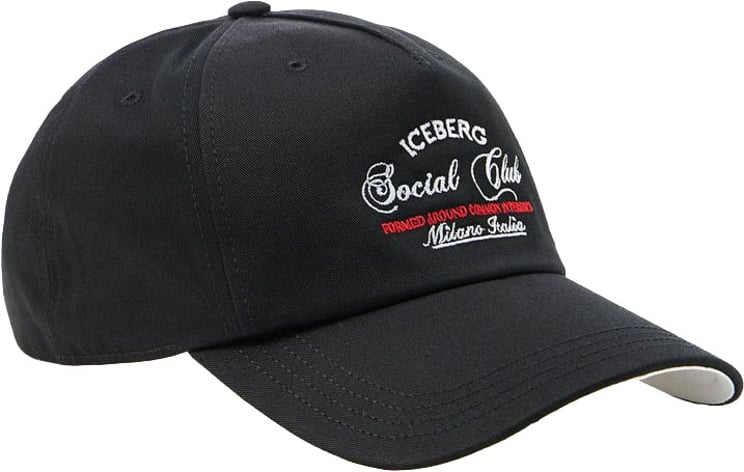 Iceberg Black cotton gabardine baseball cap with Iceberg Milano Social Club embroidery