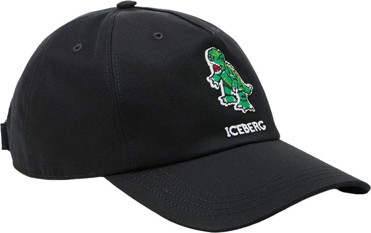 Iceberg Black cotton gabardine baseball cap with dinosaur patch