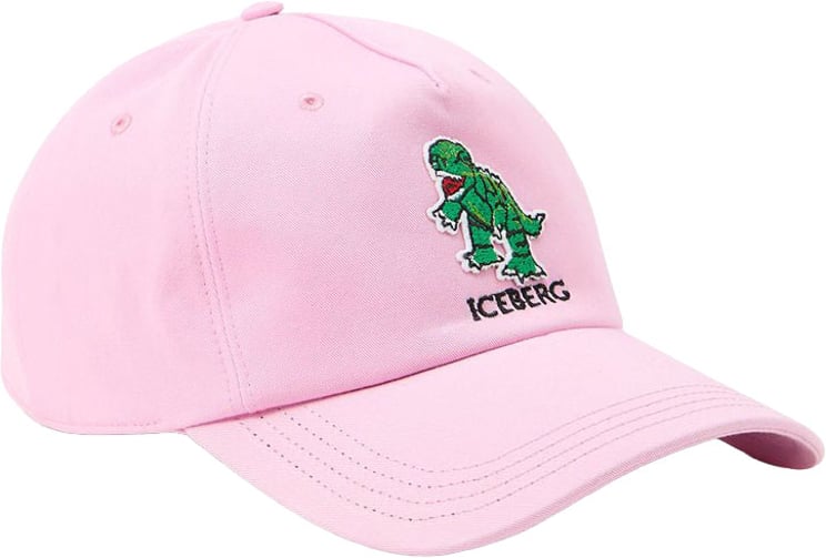 Iceberg Pink cotton gabardine baseball cap with dinosaur patch