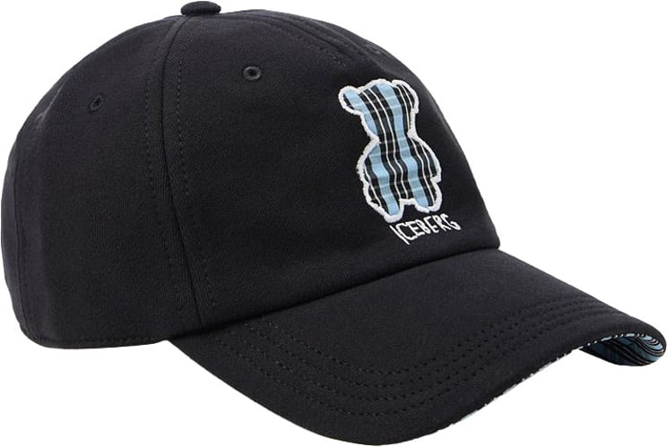Iceberg Black baseball cap in cotton fleece, with bear appliqué