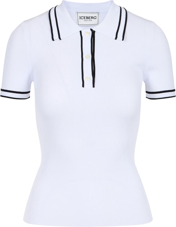 Iceberg Optic white polo shirt in viscose blend with contrasting stripes