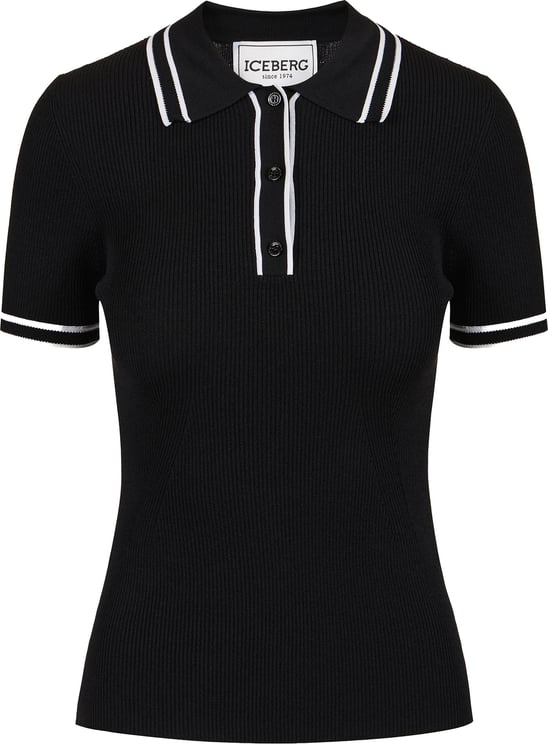 Iceberg Black polo shirt in viscose blend with contrasting stripes