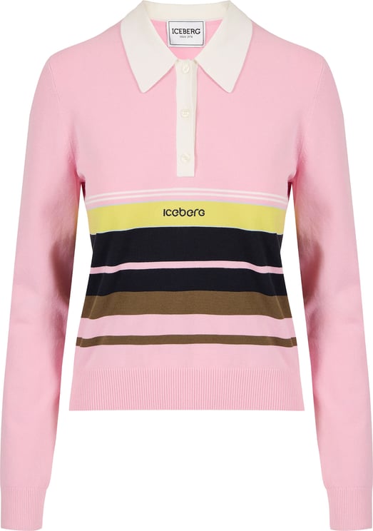 Iceberg Patterned polo shirt in stretch cotton with contrasting stripes