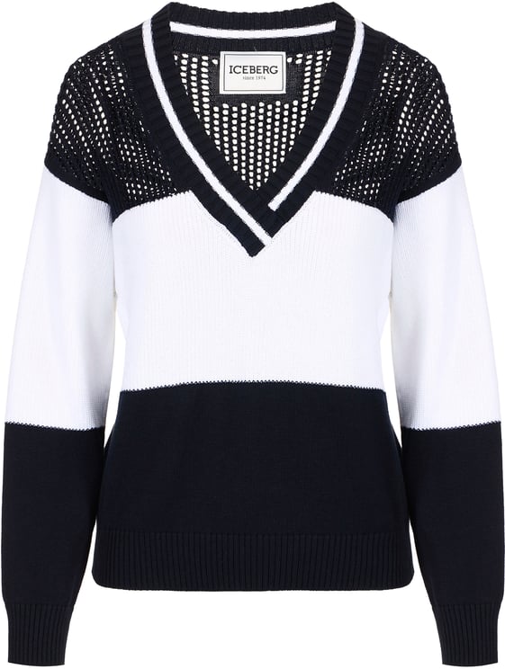 Iceberg Multicolor cotton pullover with stripes and openwork stitches