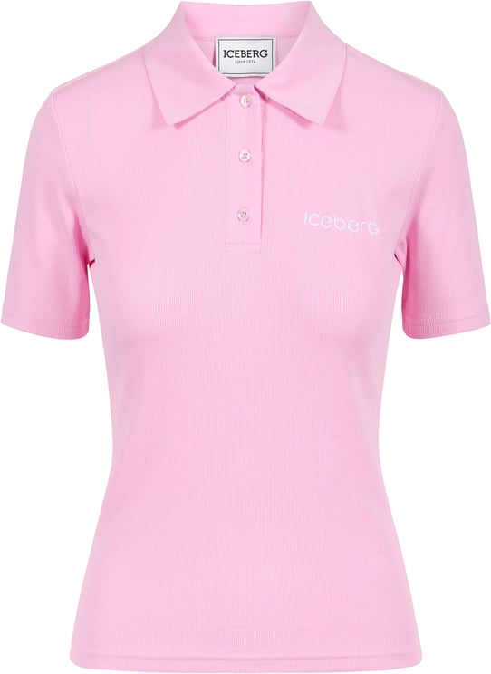 Iceberg Slim fit pink ribbed jersey polo with Iceberg plaque