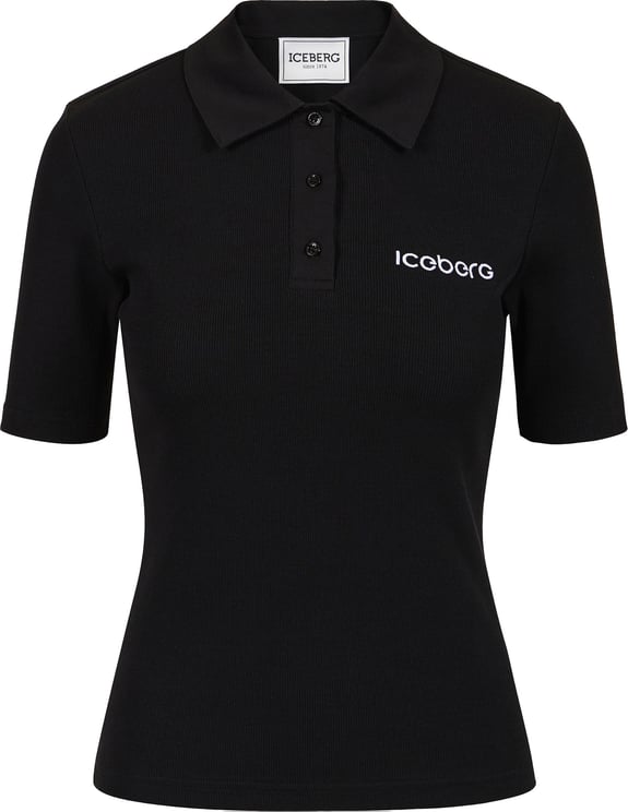 Iceberg Slim fit black ribbed jersey polo with Iceberg plaque