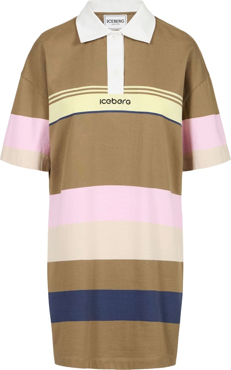 Iceberg Multicolored striped on a green background jersey polo dress