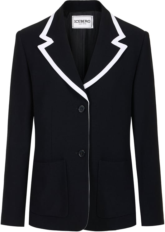 Iceberg Single-breasted, regular fit powder black jacket in cady fabric