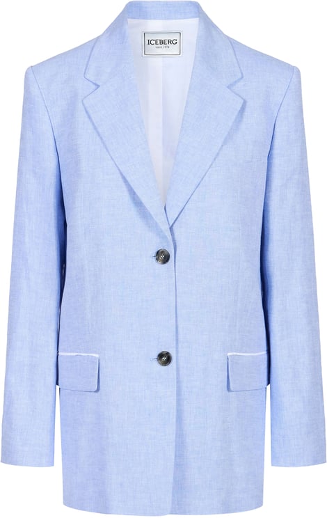 Iceberg Relaxed fit single-breasted blue jacket in a diagonal linen-blend fabric