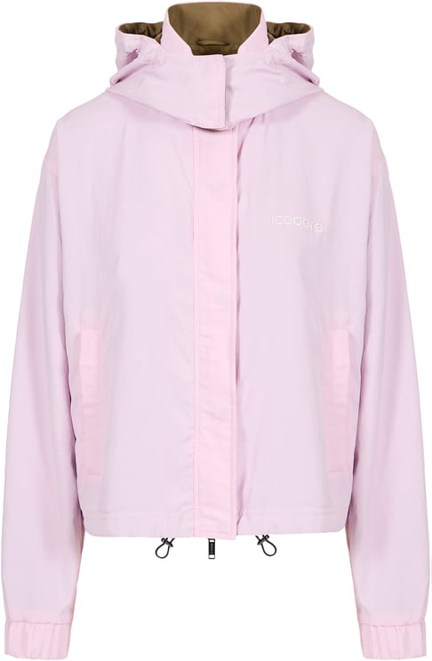 Iceberg Comfort fit pink jacket in technical nylon and Iceberg 3D print