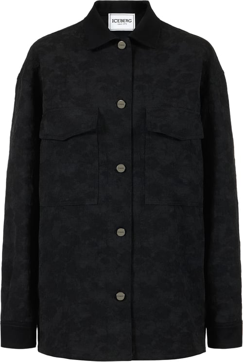 Iceberg Black, comfort fit jacket in jacquard fabric with a floral motif