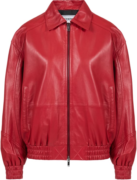 Iceberg Dark red leather bomber short jacket