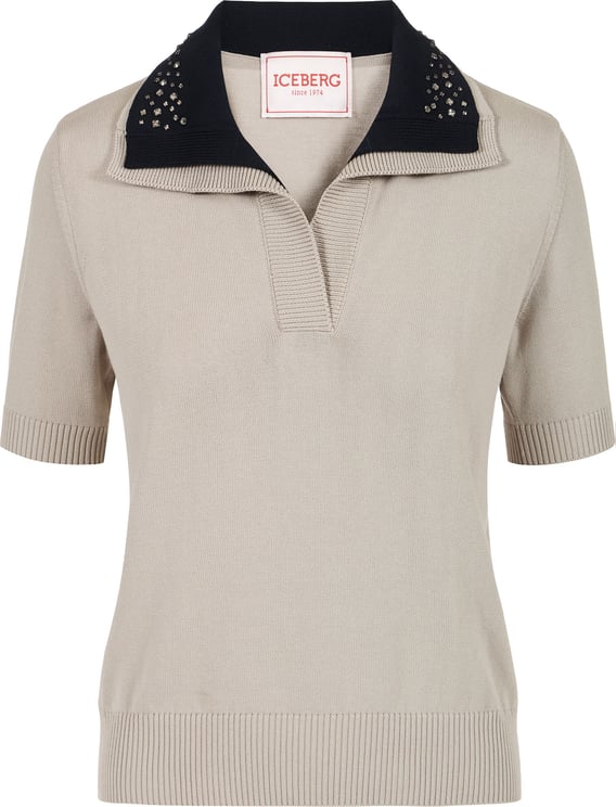 Iceberg Slim fit light khaki short-sleeved polo sweater in a plain knit