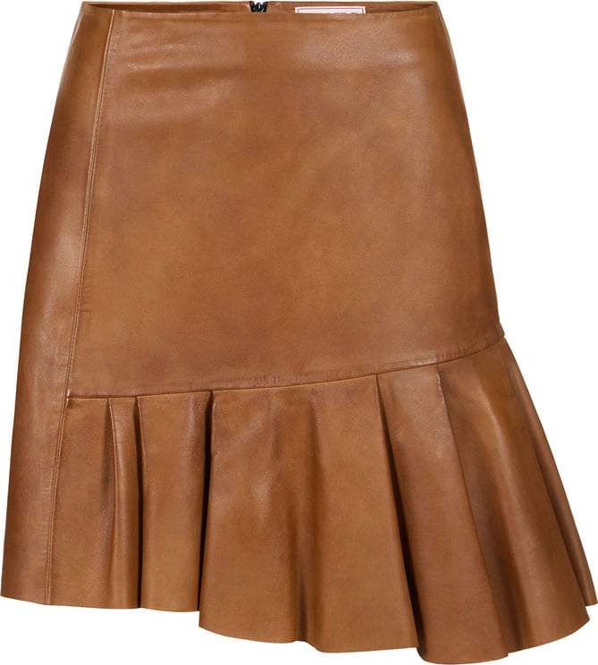 Iceberg Leather tan-colored mini skirt with side ruffle