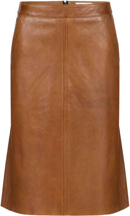 Iceberg Leather tan-colored midi skirt with ruffle