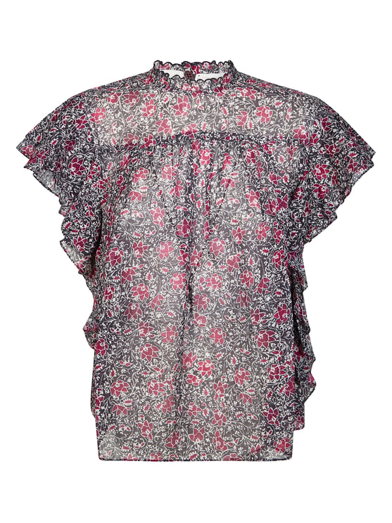 Isabel Marant Deep Red Floral Ruffled Blouse