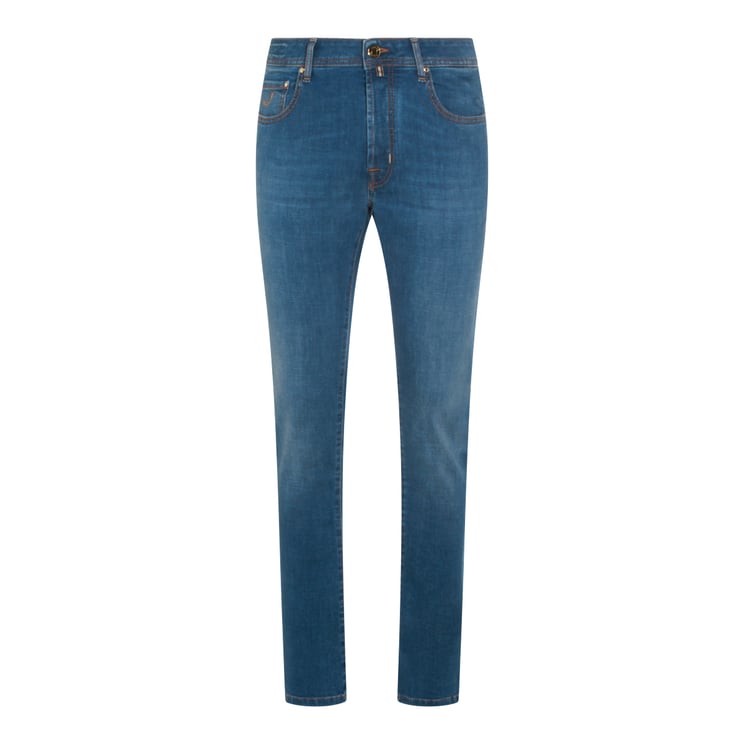 Jacob Cohen Classic Slim Fit Jeans with Medium Blue Wash and Contrast Stitching