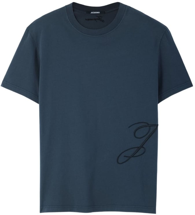 Jacquemus Navy Blue Embroidered Logo T-Shirt