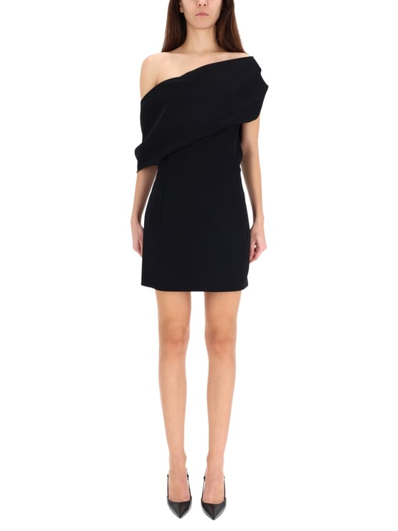 Jacquemus Black Asymmetrical Off-Shoulder Mini Dress
