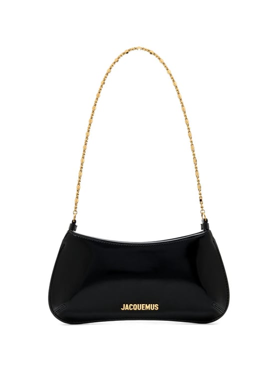 Jacquemus Rectangular Black Handbag with Gold Chain Strap