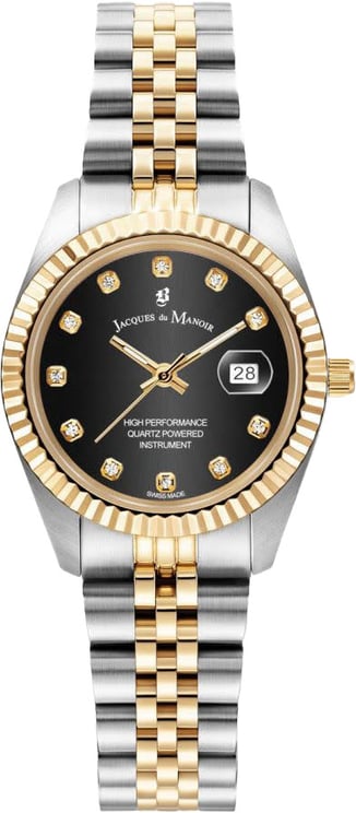 Jacques du Manoir Jacques du Manoir Horloge JWL01207 Staal Bi-color met Zwarte Wijzerplaat met Zirkonia 31mm
